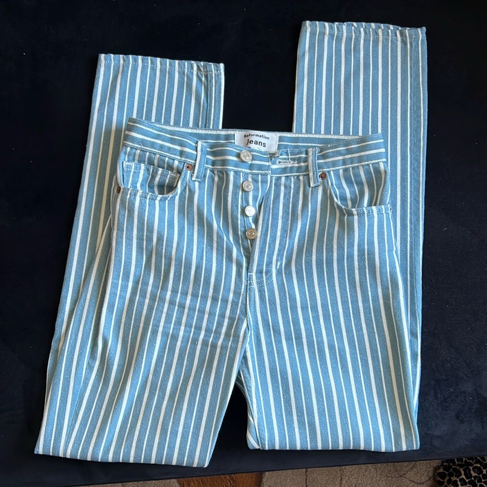 Reformation Cynthia Striped High Rise Straight Jeans